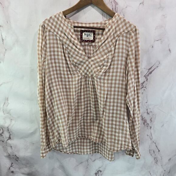 Anthropologie Shirt Womens Medium 10 Check Gingham Roll Holding Horses Popover - Picture 1 of 12